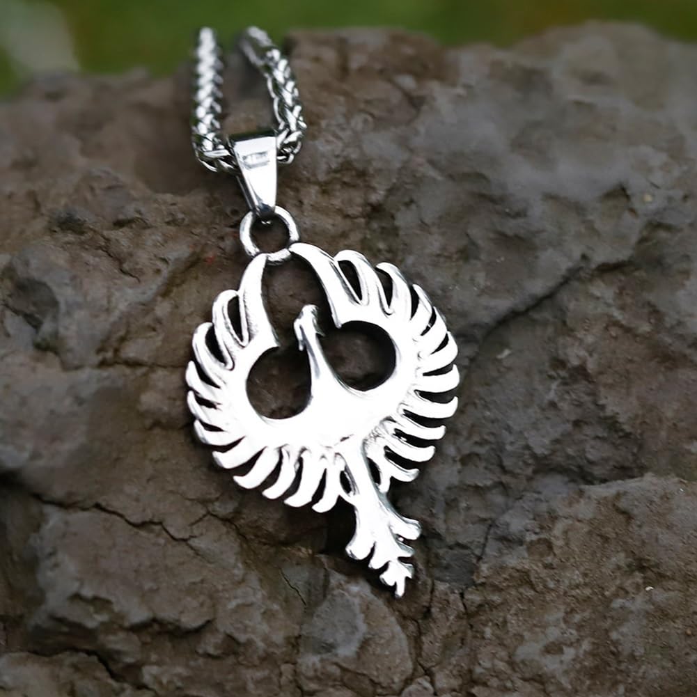 CLEMITRA PHOENIX ブラックネックレス Phoenix Pendant Necklace - Men Women Stainless Steel Vintage