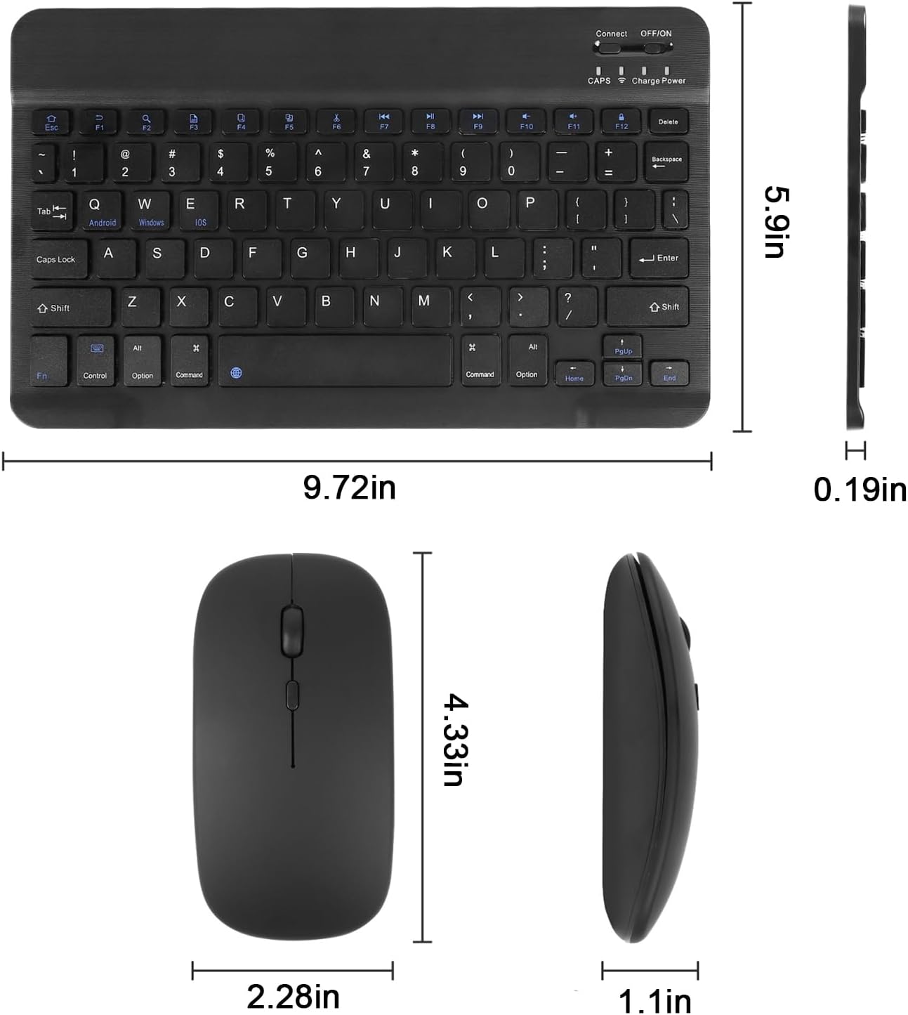 Bluetooth Keyboard and Mouse Combo Ultra-Slim Portable Rechargeable Compact Wireless Mouse Keyboard Set for Pad/iPad Pro/iPad mini/iPad Air Mac OS,Android Windows iOS and Above(Black)