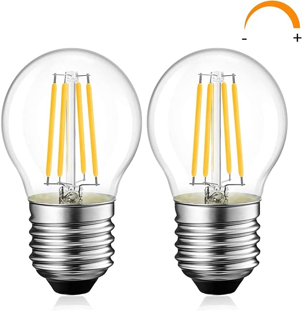 G45 Led Bulb E27 Golf Ball Bulb Pack of 2 Screw in Light Bulb, E27 Led 4W Bulb (Equivalent to E27 Screw Bulb 40W Warm White), E27 Led Golf Ball Bulb SES Bulb Dimmable 2700K, Filament Bulbs