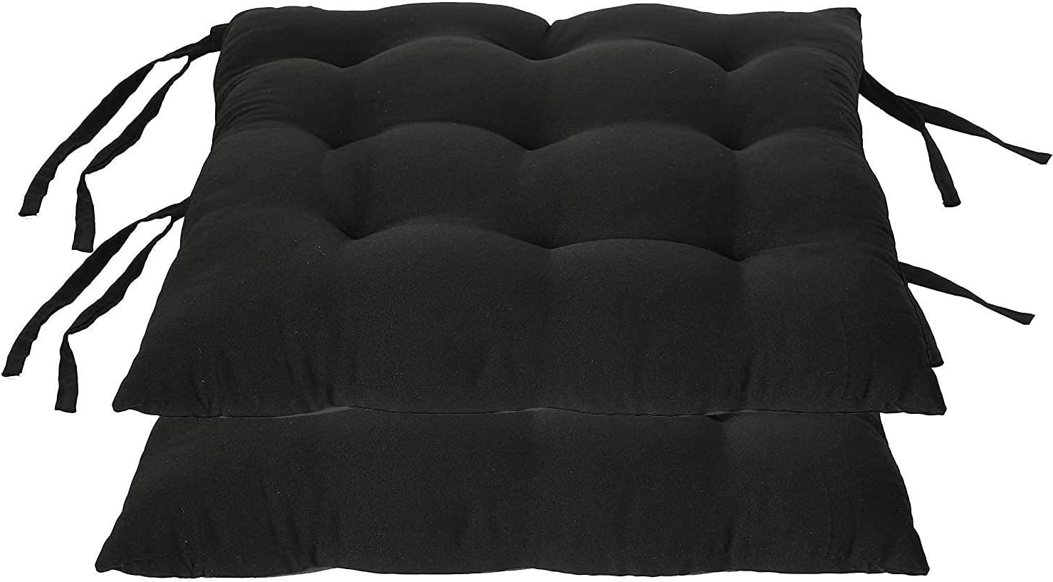 STAR ANGLE 2 Pack Chair Pads Square Seat Cushions with Thick Cotton Filler & Ties Large Size for Sitting, Pooja Seat, Dining Table, Chair Cushion Seat Pad (Black, 12 X 12)