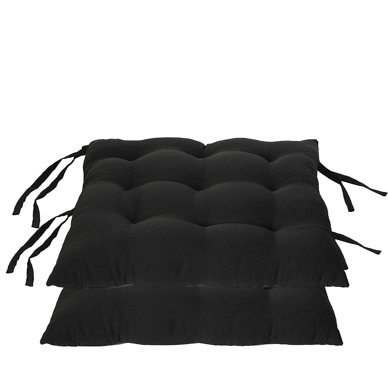 STAR ANGLE 2 Pack Chair Pads Square Seat Cushions with Thick Cotton Filler & Ties Large Size for Sitting, Pooja Seat, Dining Table, Chair Cushion Seat Pad (Black, 12 X 12)