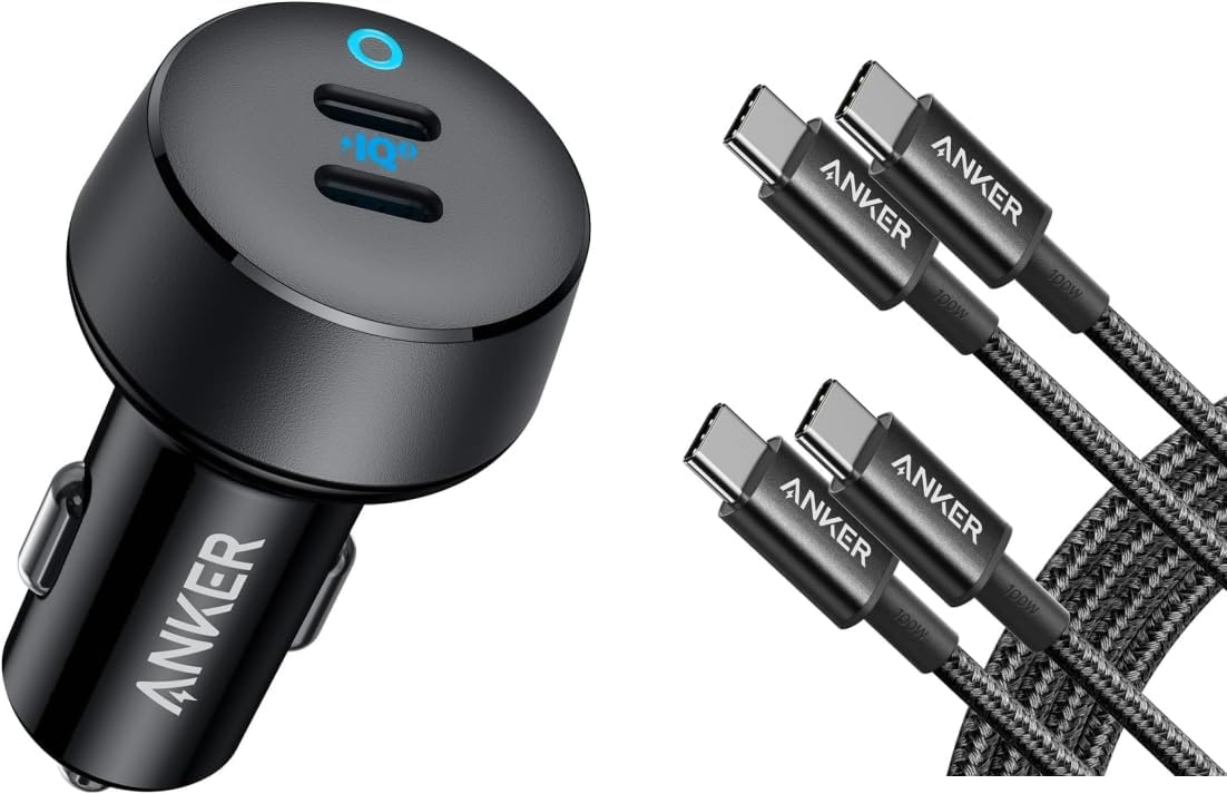 Anker USB C Cable (6FT, 2Pack) with USB C Car Charger