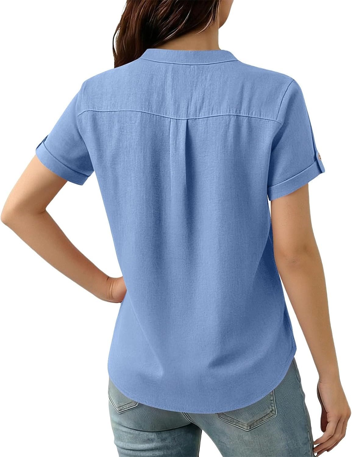 Womens Blouses Cotton Linen Tops V Neck Ruffle Short | Womens Cotton Linen Tops V Neck Ruffle Short Sleeve Henley Shirts Summer Casual Work Gauze Blouses Pocket