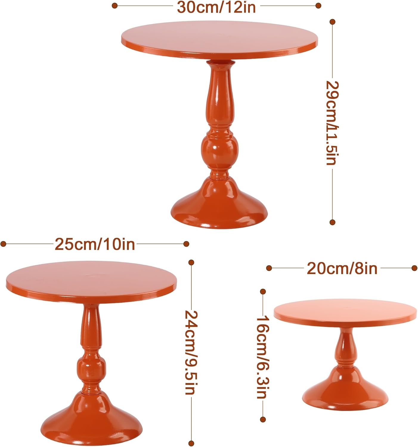Set of 3 Orange Cake Stands, Metal Round Cake Holder Dessert Pie Pizza Display Stand 8" 10" 12" Serving Tray Halloween Decoration for Wedding Celebration Party Birthday Baby Shower
