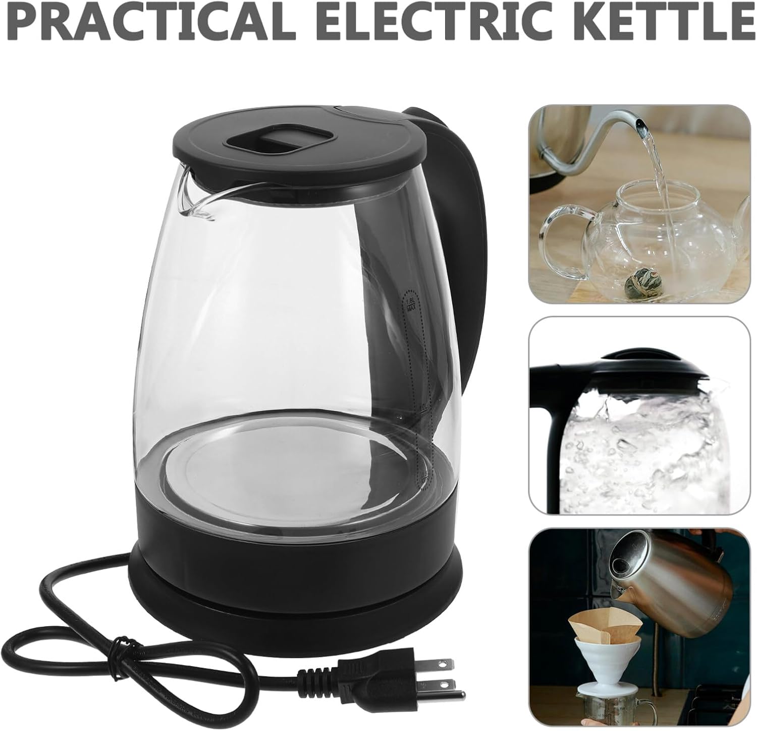 Luxshiny Large Capacity Electric Kettle Hot Water Boiler Auto Shut off Removable Base High Borosilicate and Material for Tea Making and Boiling Water