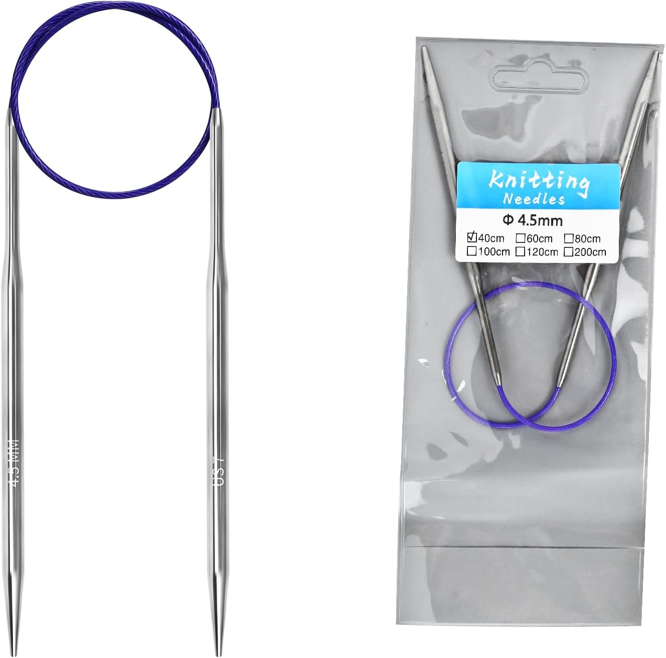 4.5mm Circular Knitting Needles - 16-inch/40cm US7 Ergonomic Stainless Steel Set with Tangle-Free Cable and Smooth Joints, Ideal for Hats, Socks, and Sleeves