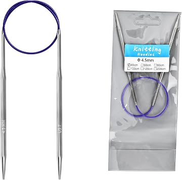4.5mm Circular Knitting Needles - 16-inch/40cm US7 Ergonomic Stainless Steel Set with Tangle-Free Cable and Smooth Joints, Ideal for Hats, Socks, and Sleeves