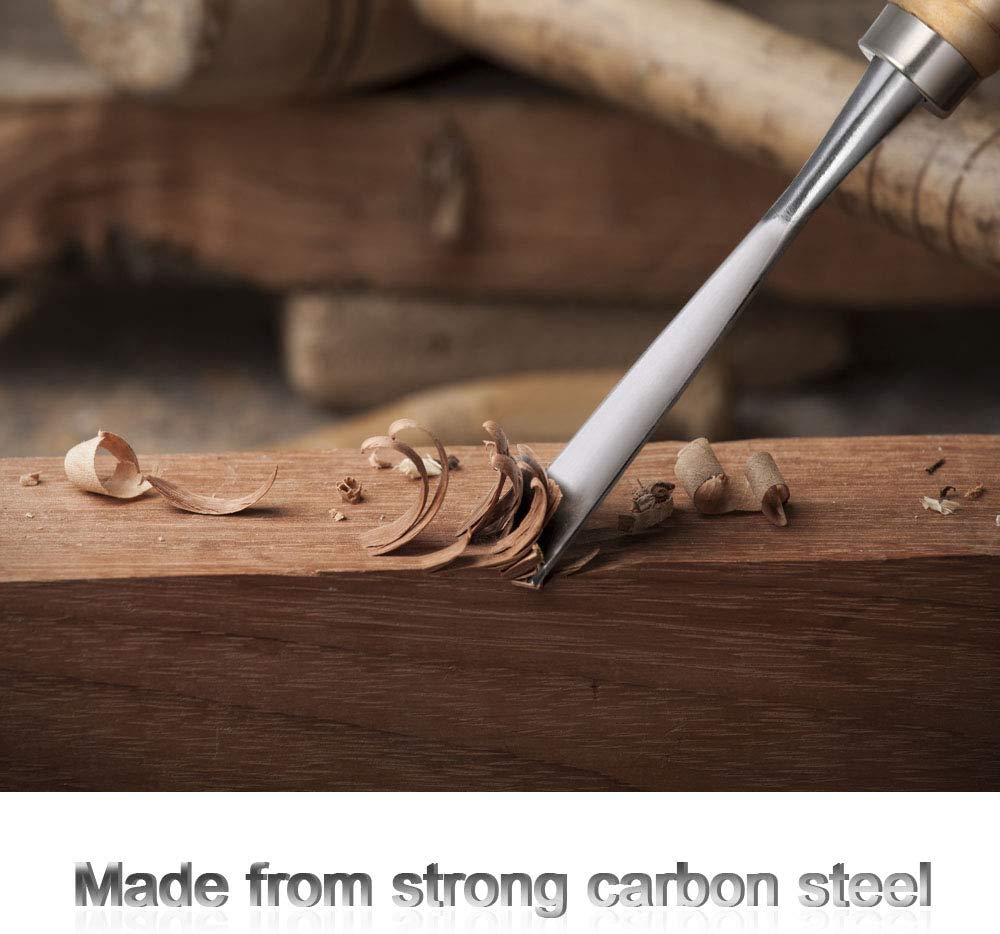 flintronic Ciseaux a Bois, 12PCS Outil de Gravure Bois Kit, Décapage Couteau Sculpture sur Bois avec Manche en Bois et Moulinet, pour Débutants, Sculpteur, Charpentier, Amateur(4 Pierre à Aiguiser)