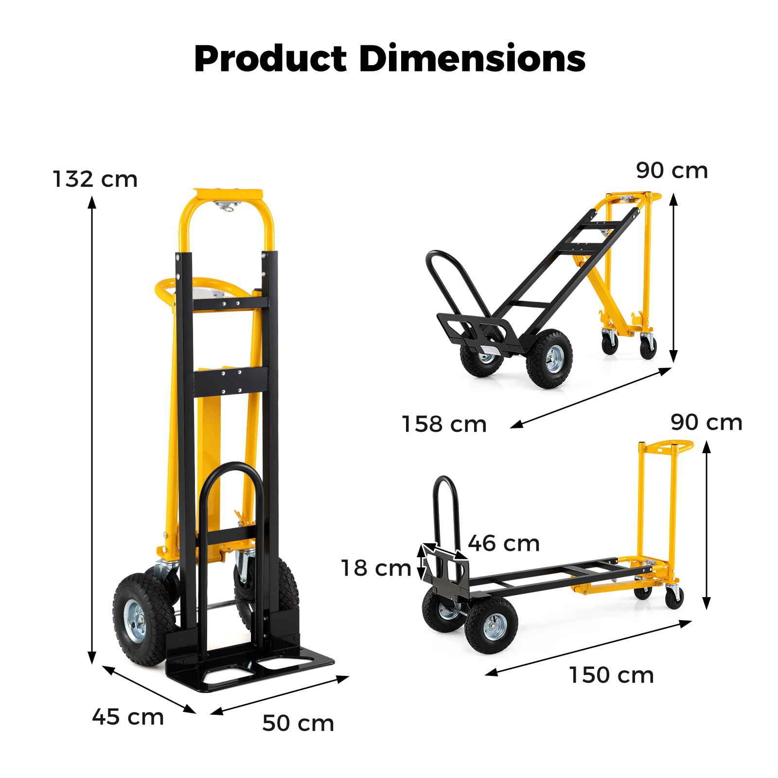 HOMASIS 3 in 1 Carrello con Ruote Portatutto, Carrello Pieghevole Portapacchi con Manico Ergonomico, Piattaforma Mobile per Trasporto e Trasloco, Carrellino per Casa, Ufficio e Magazzino