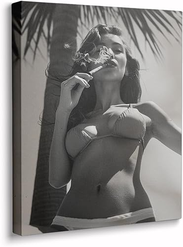 Impresión vintage de mujer en blanco y negro, auténtico arte de pared pop, impresión en lienzo retro de los años 70, fotografía de mujer fumando,