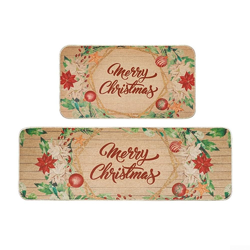 HEIBTENY 17.7 X 29.5 Pulgadas Alfombra de Cocina de Navidad Y 17.7 X 47.2 Pulgadas Absorbente Baño Alfombras Juego De Alfombras Adecuado Para Una Variedad De Áreas, Diseños Navideños (B)