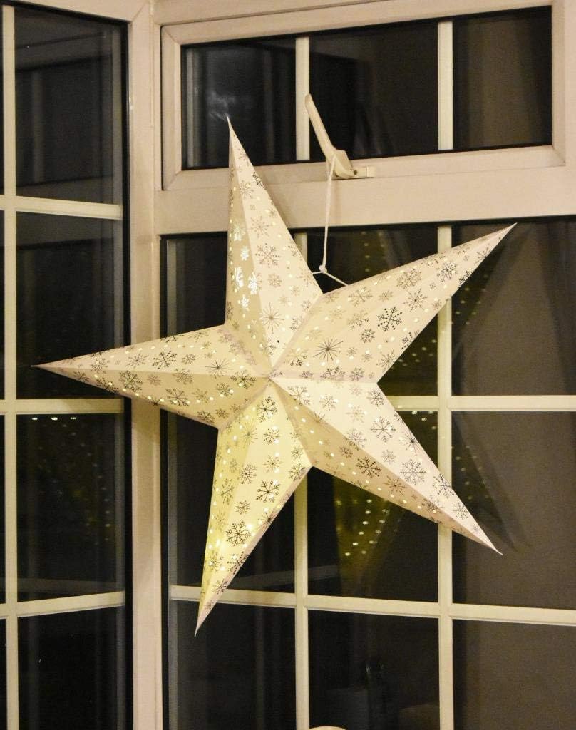 Large LED Decorative Festive Paper Star Hanging Christmas Lantern Xmas Lights (16" White Star) [Energy Class A]