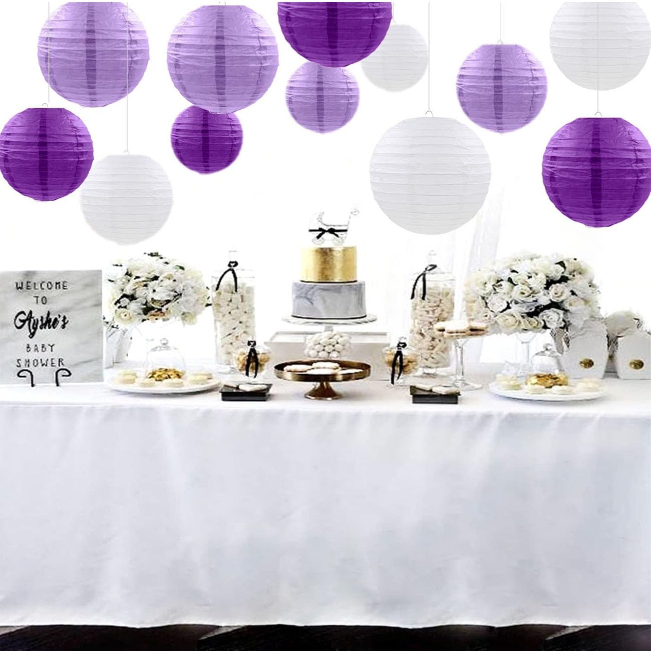 CC wonderland zone 12 lanterne di carta viola, rotonde di carta per paralume, decorazioni per matrimoni, feste di compleanno, decorazioni in giardino