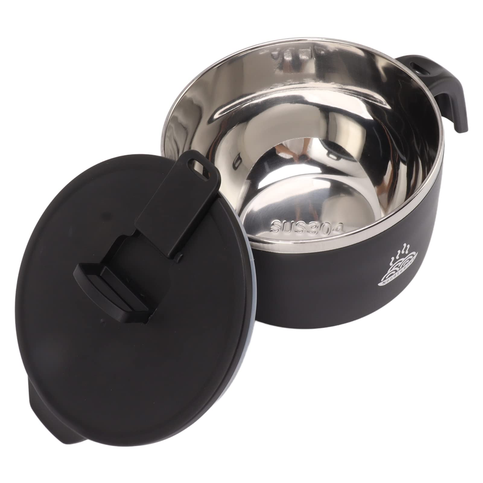 Ramen Bowl, 900ml Double Wall Stainless Steel Rapid Noodle Cooker with Drains, Lid and Handle, Mobile Phone Holder - Image 3