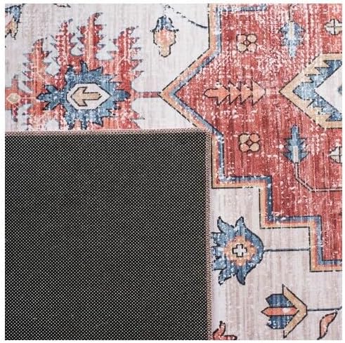 SAFAVIEH Washable Rug Tucson Collection - 2'6" x 4', Beige & Blue, Slip Resistant & Easy to Clean, Ideal for Living Room, Bedroom, Dining Space (TSN109B)