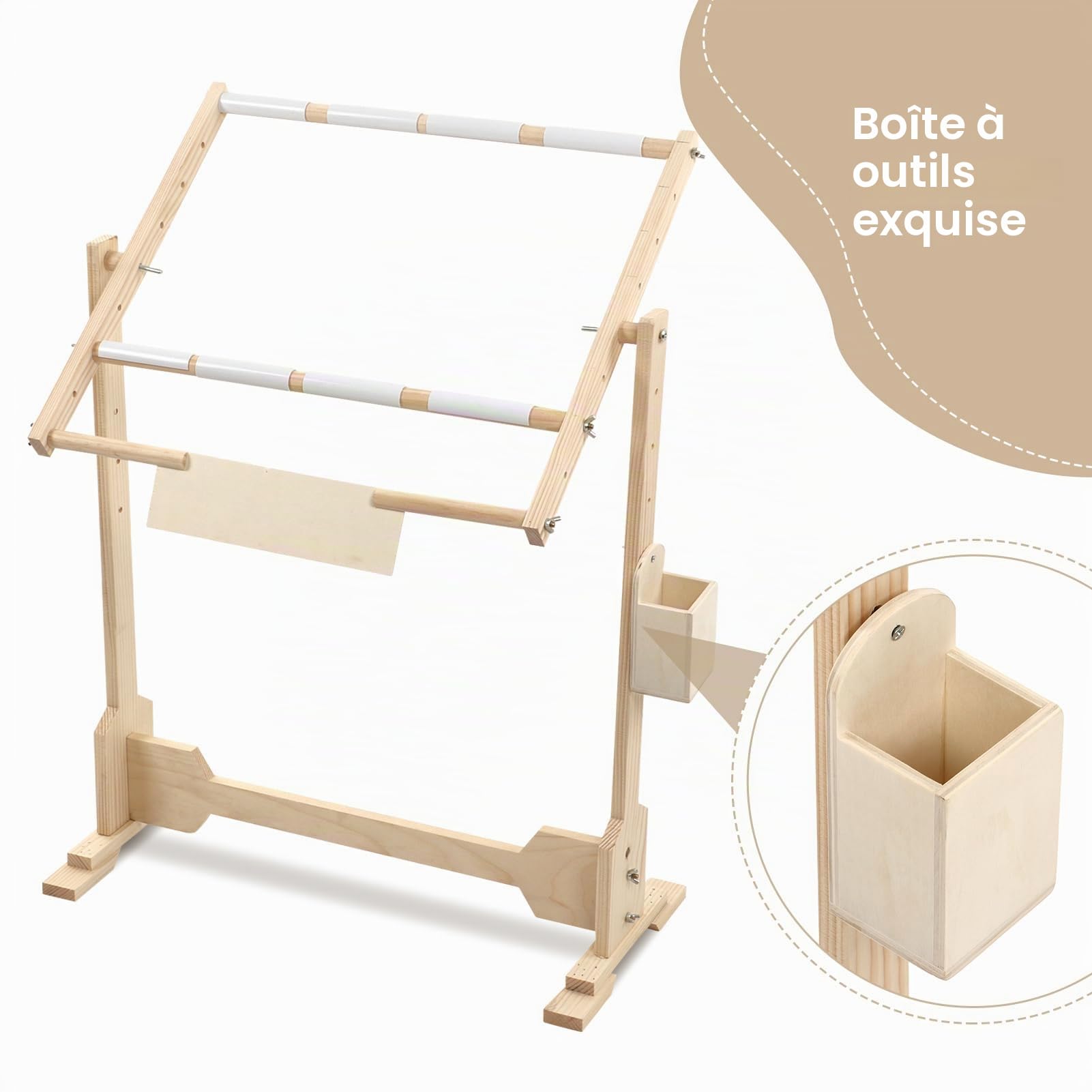 Support de Broderie en Bois Ejoyous, Hauteur Réglable 5 Niveaux, Rotation 360 Degrés, 100 cm, 32CT