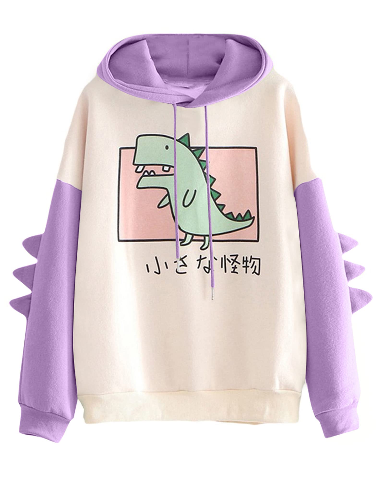 Women Dinosaur Hoodie Long Sleeve Splice Cartoon Cute Sweatshirt Teens Girls Casual Pullover Girls Anime Cosplay Jumper Sweater