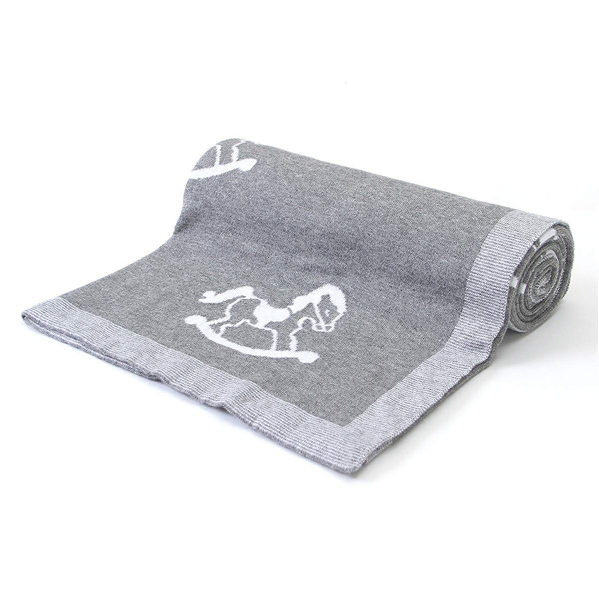 Surwin Baby Knitted Soft Blanket for Newborn, Warm Swaddle Wrap Stroller Cover Nursing Blanket Sleep Sack Stroller, Birthday Gift for Kids Boys and Girls (80x100cm,Grey Trojan Horse)