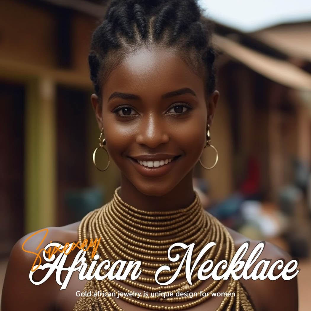 Sixexey Gold African Jewelry Set Bib Statement Jewelry Africa Beaded Costume Jewelry for Women - Image 7