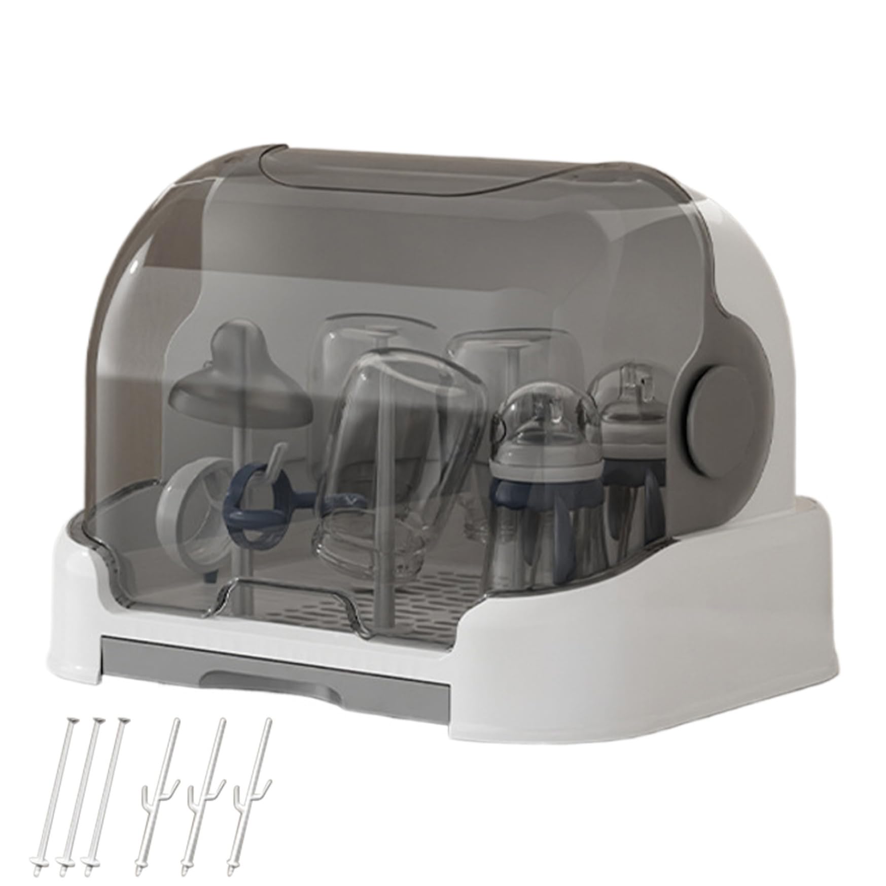 Organizzatore per biberon, 40x29x26,5 cm Bottona di asciugatura bottona di stoccaggio con vassoio di copertura e scarico, organizzatore di mobili da cucina a prova di polvere, scatola di stoccaggio d