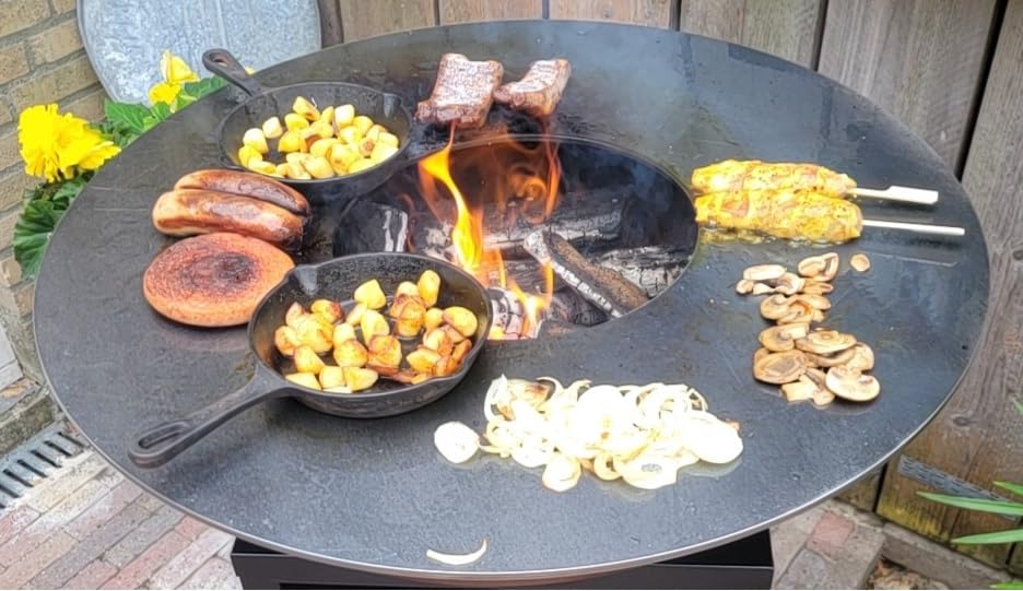 Plancha Grillplaat BURNHARD® RVS 4mm, opstaande rand 3,5cm, geïntegreerde vetafvoer