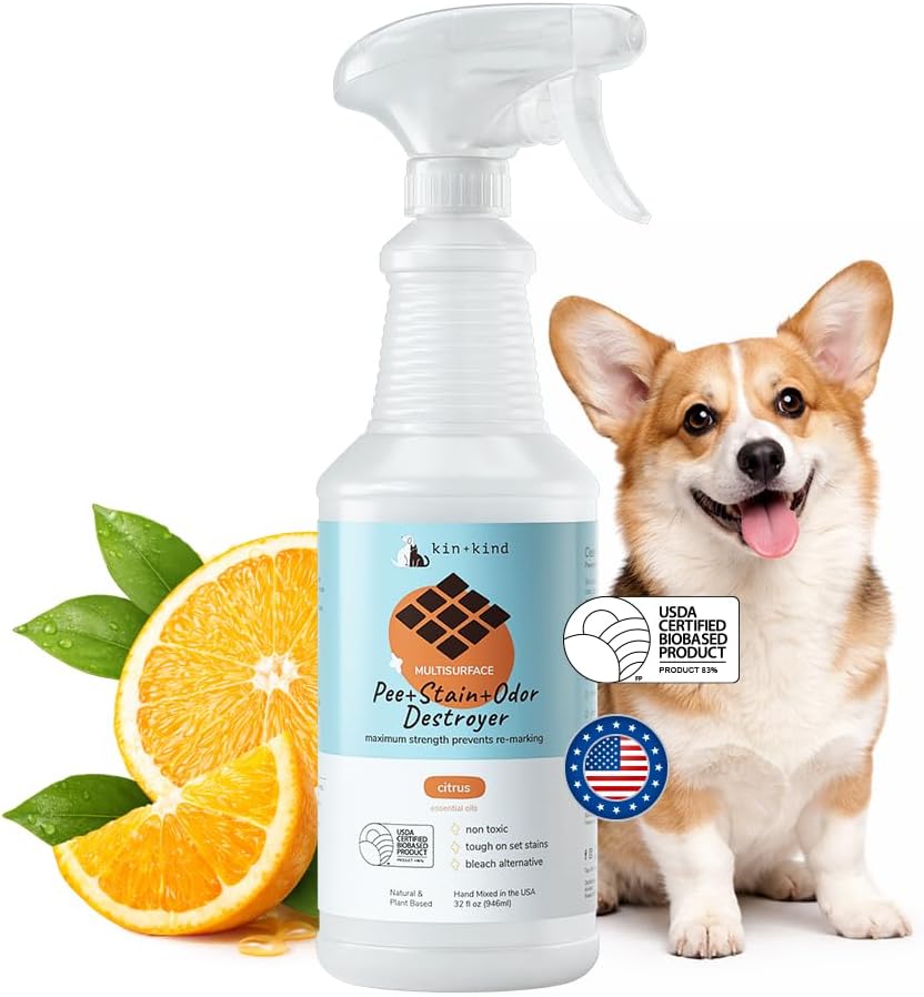 kin+kind Pee+Stain+Odor Destroyer - Multisurface - Maximum Strength - Stops Re-Marking - USDA Certified Biobased - Citrus - 32 fl oz
