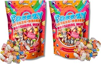 Freezy Freeze Dried Sweets Bundle, Original Mix (Pack of 2) Sour Bites includes Squishes, Refresher Candy & Fruit Salad Bites, Blue Jacks & Marshmallows,120 gms each
