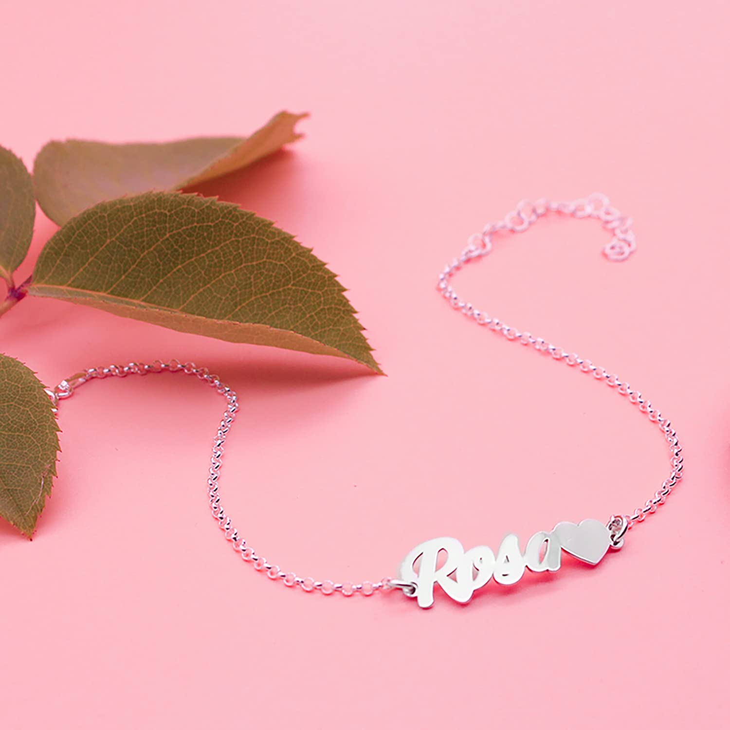 Tobillera PLATA DE LEY personalizada con nombre y corazón