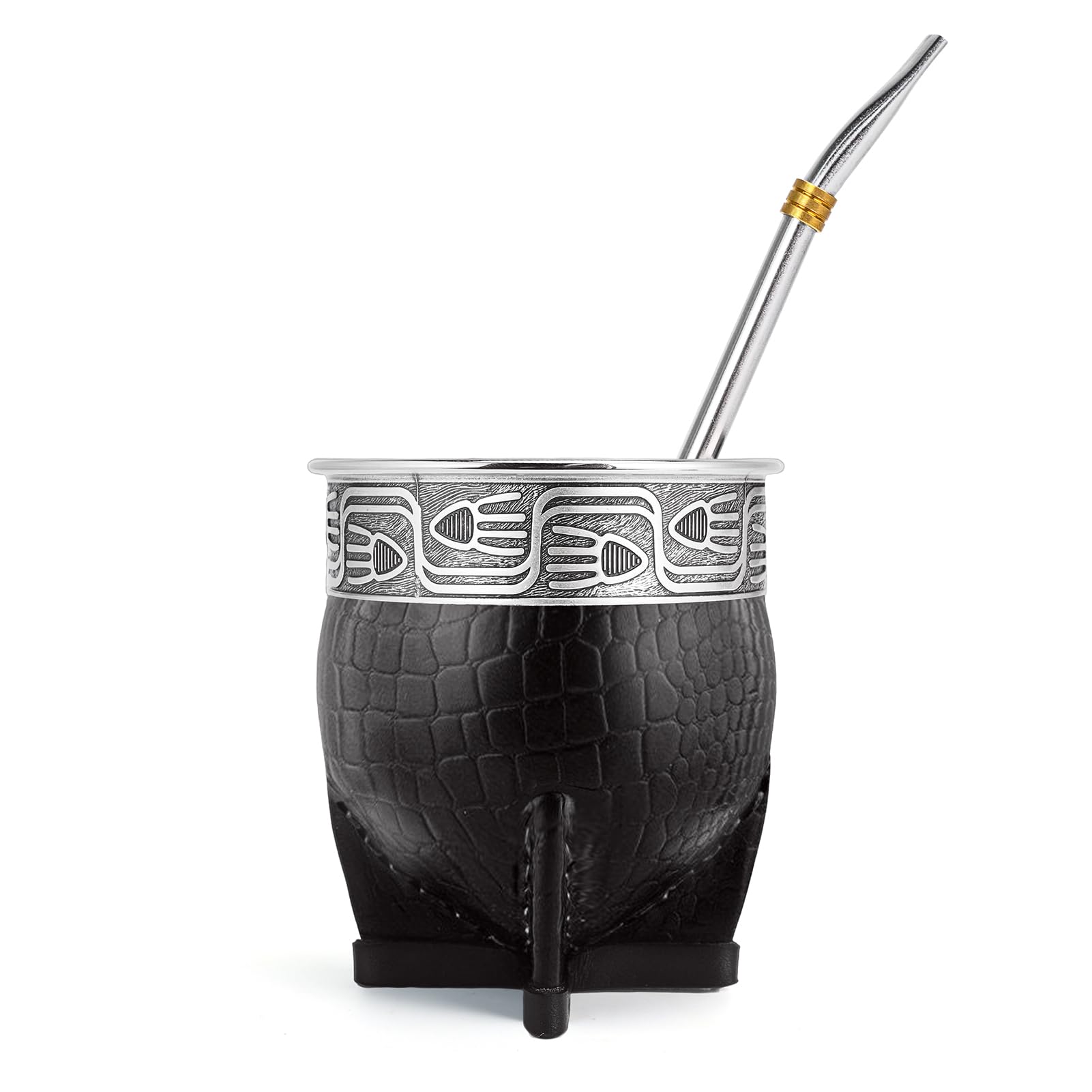 Imperial Mate - Set zucca con bombilla, tazza da tè Yerba Mate, cannuccia e spazzola per la pulizia inclusi, Guarda Rupestre - Fish Style (nero)