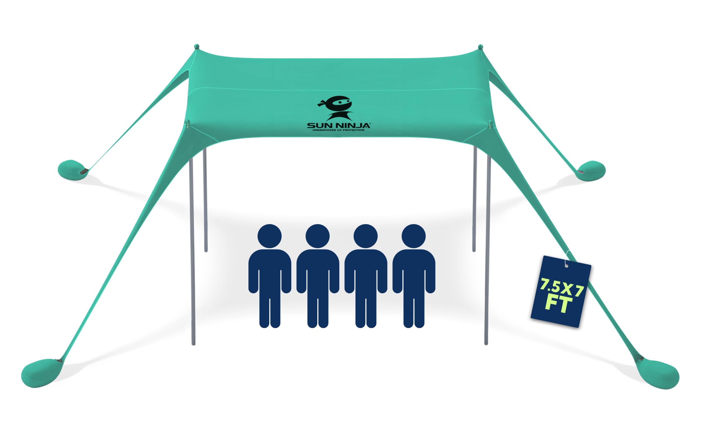 SUN NINJA Beach Tent Sun Shelter UPF50+ - Easy Pop Up Beach Canopy - Outdoor Shade for Camping Trips, Fishing, Backyard Fun Picnics - Sand Shovel, Ground Pegs & Stability Poles