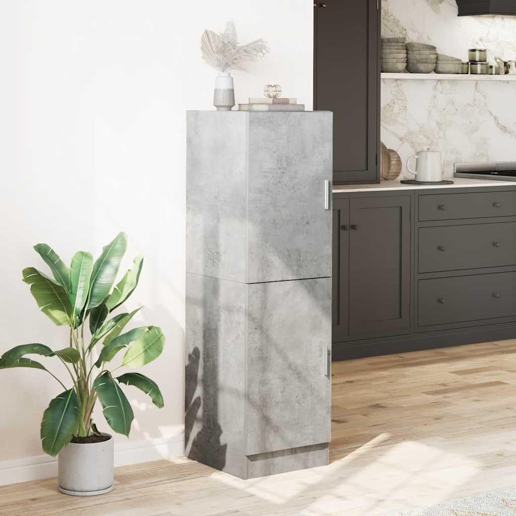 Mobile da cucina in legno grigio cemento, 38 x 41,5 x 131,5 cm, con molto spazio, ante e ripiani, autoportante come mobiletto, credenza o dispensa per cucina e sala da pranzo