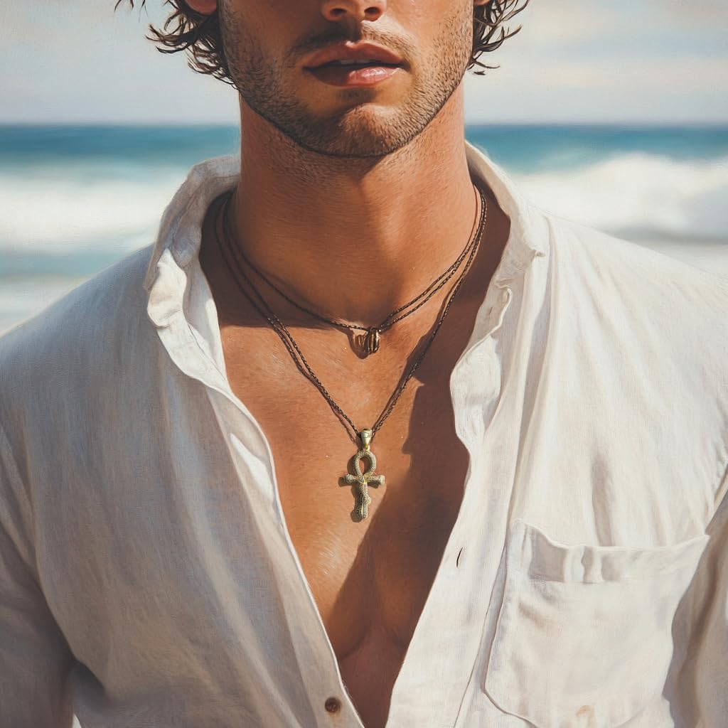 JINAO Ankh Cross Necklace for Men 14K Gold Plated - Snake Coiled Egyptian Symbol Cross Pendant with 5A Cubic Zirconia, 24" Rope Chain Men’s Jewelry - Image 6