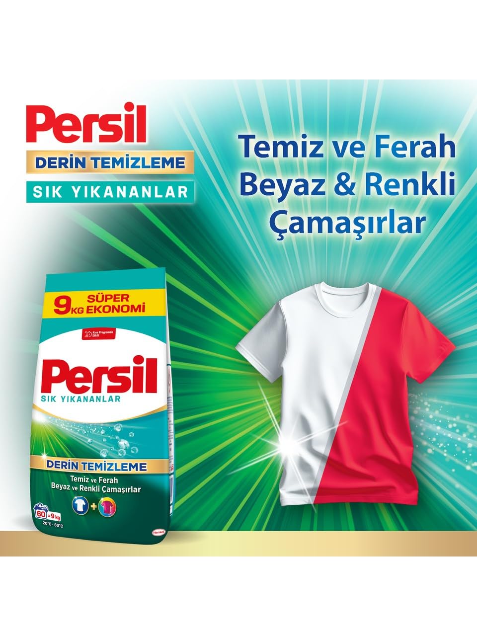 Persil Toz Sık Yıkananlar Çamaşır Deterjanı 9 Kilogram 60 Yıkama, Sık Yıkananlar 9kg (2 paketi)