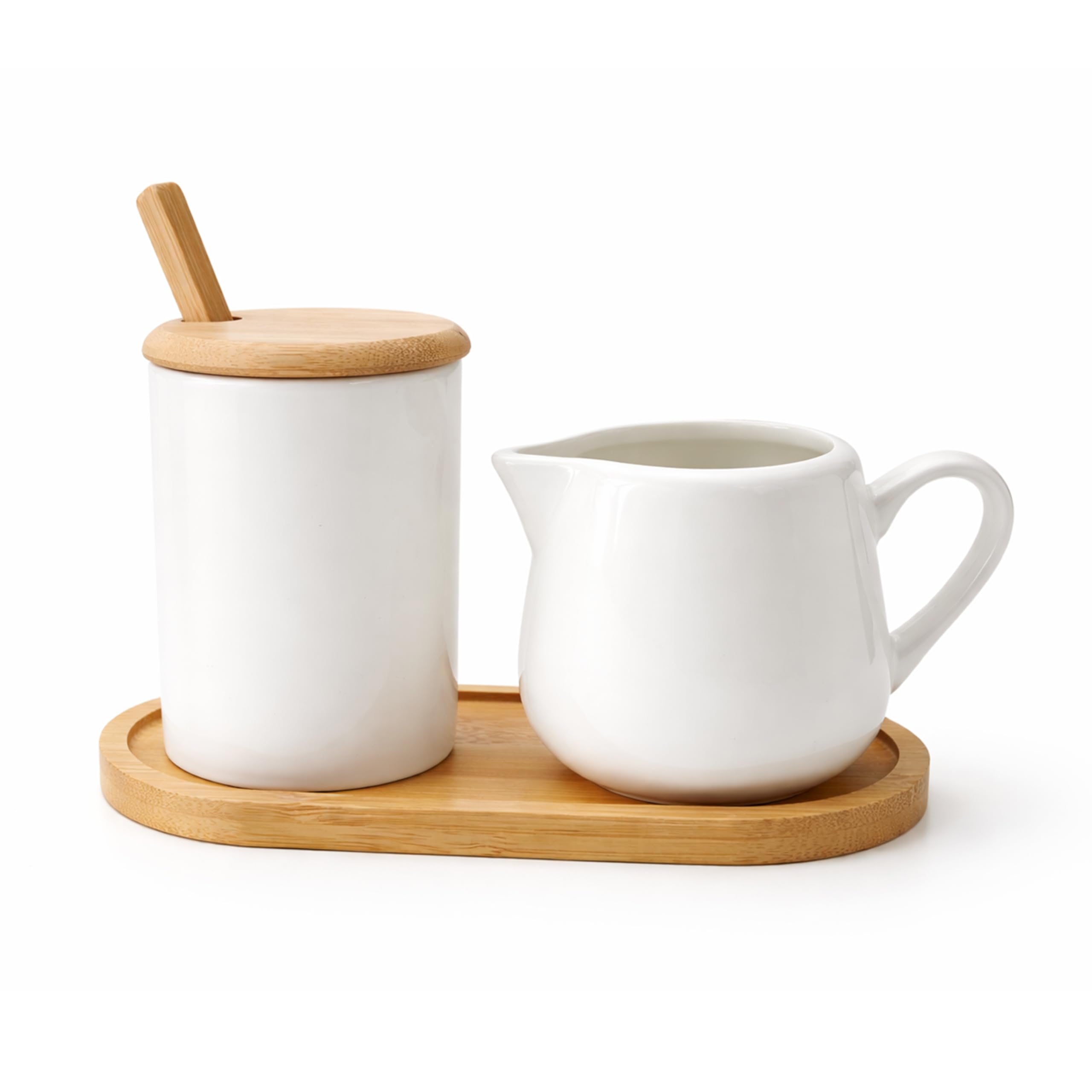 Milch und Zucker Set, Milch- und Zuckerset mit Löffel mit Deckel/Keramik-Milchkännchen mit Tablett, mikrowellengeeignet, geeignet für Milch und Zucker in Cafés.