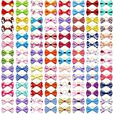 100PCS Dog Hair Bows with Rubber Band for Girl Dog Handmade Hair Accessories Bow Pet Puppy for Small Medium Puppies Grooming Accessories (Mixed-100pcs, Classic Pattern)