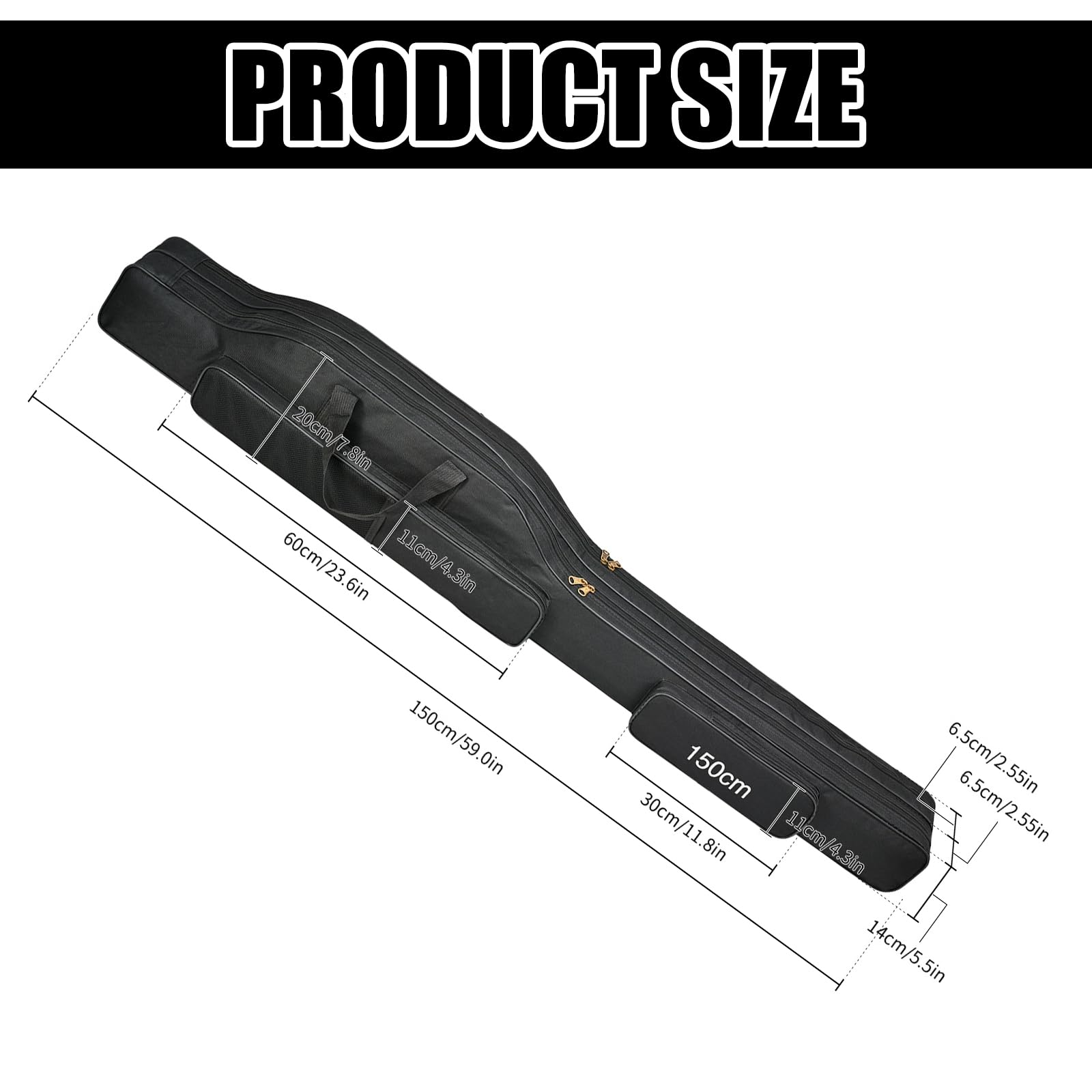 Borsa pieghevole per canne da pesca, borsa portatile, borsa per canne da pesca con 3 scomparti, 150 cm, in tessuto Oxford 600D - 3