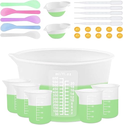 Tazas de medición de silicona para suministros de resina - Kit con tazas de mezcla de 600ml y 100ml y herramientas para moldes, epoxi, cocina,