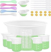Tazas de Medida de Silicona para Suministros de Resina - Kit con Tazas de Mezclado de 600ml y 100ml y Herramientas para Moldes, Epoxi, Cocina, Moldes de Fundición, Fabricación de Joyería