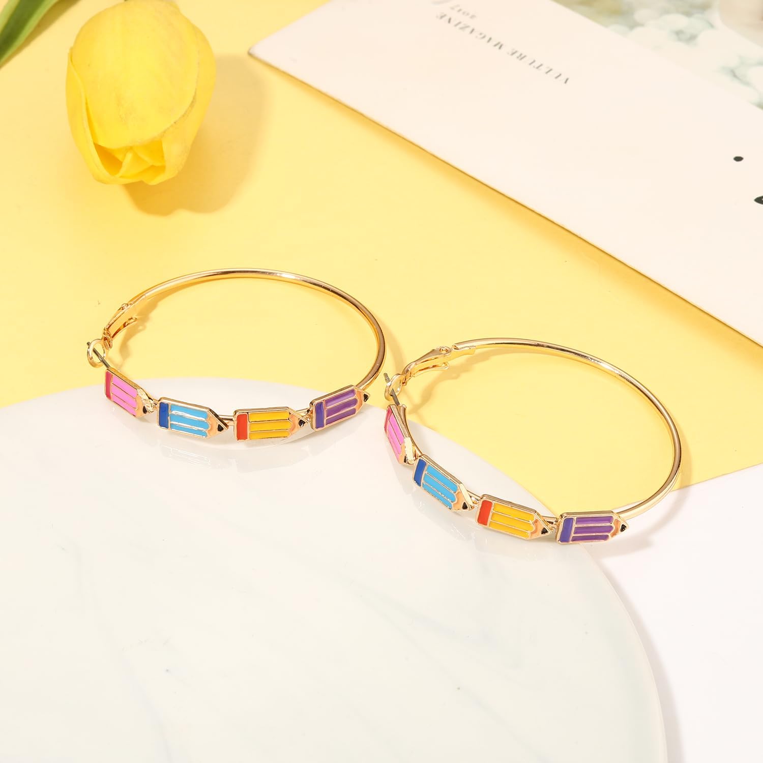 BVGA Teacher Earrings for Women Book Pencil Hoop Earrings Teacher Jewelry Appreciation Gifts Back to School Outfits Accessories - Image 7