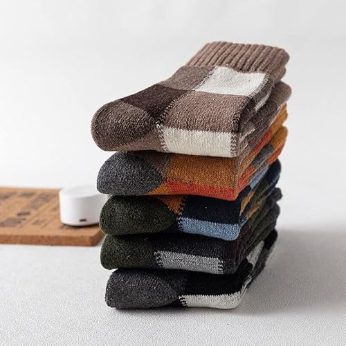 5 Pairs Men's Winter Wool Socks Warm Thick Thermal Socks For Men Nordic Hiking Warm Soft Stripe Splicing Retro Socks Men Size 7-11 #TOP3