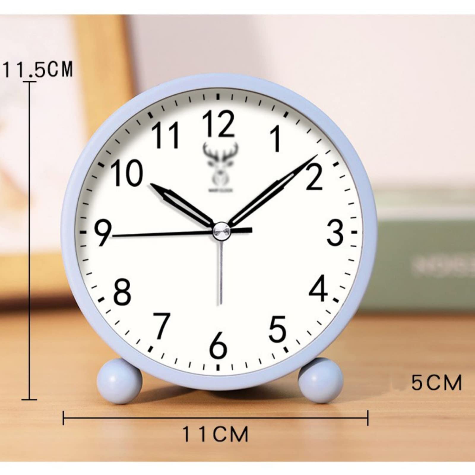 budzik, 4-calowy analogowy budzik zasilany bateryjnie, mały, cichy nocny z lampką nocną(Black)