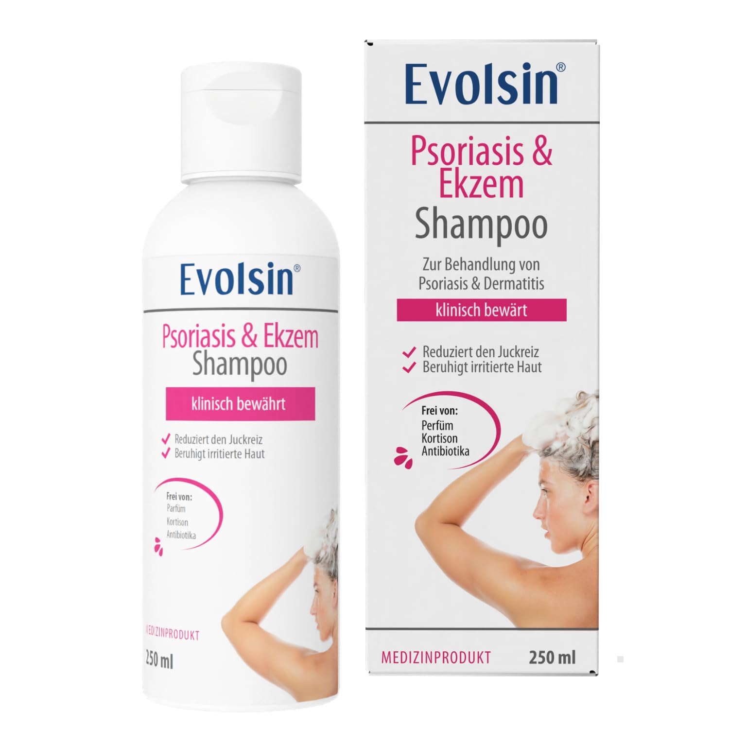 Evolsin® Ekzem & Psoriasis Shampoo bei Schuppenflechte, Ekzemen &Neurodermitis auf kopfhaut & Körper I OHNE KORTISON I Medizinprodukt I Bei Neurodermitis & Schuppenflechte Kopfhaut