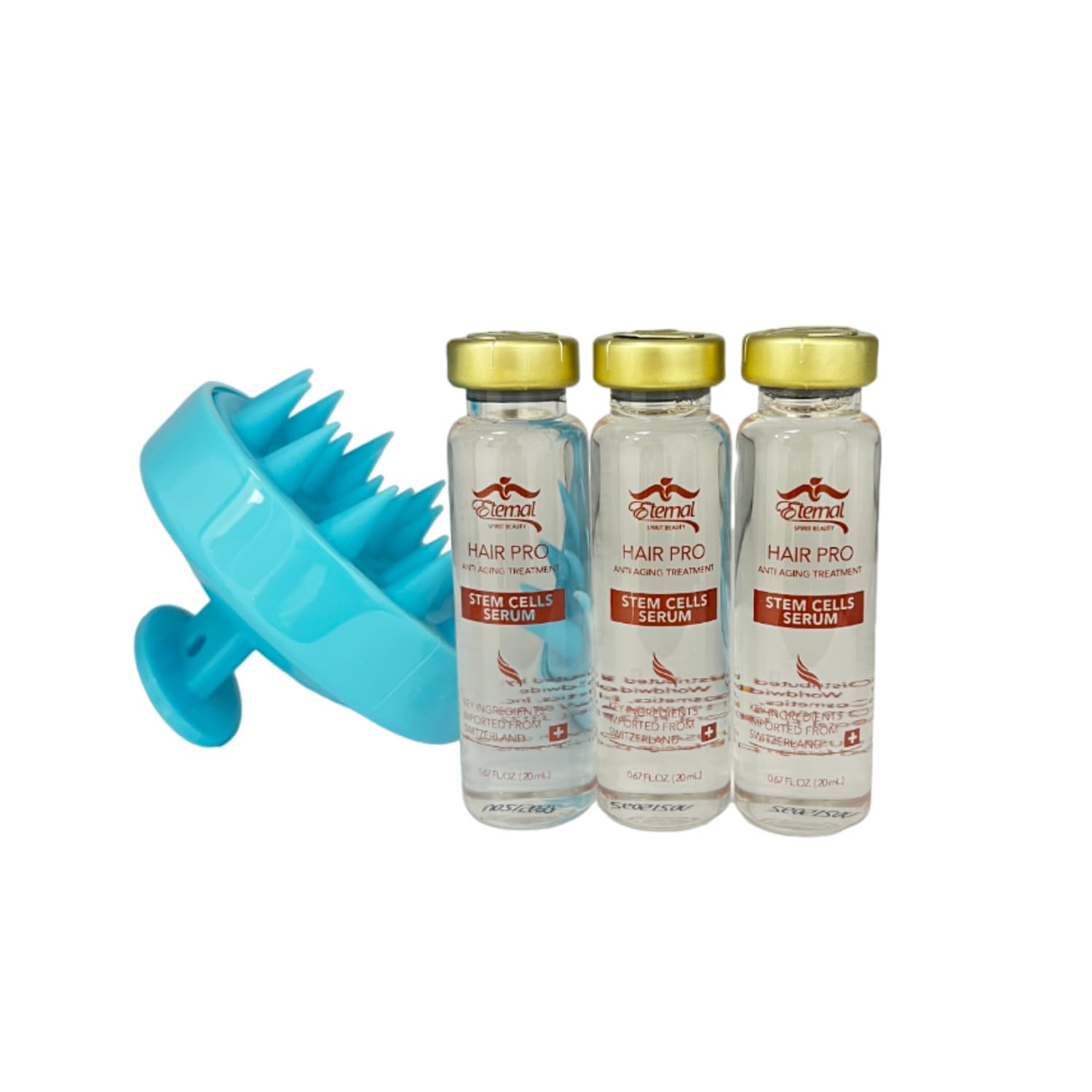 Eternal Hair Pro Swiss Stem Cells Serum - 0.67 fl oz/each - Pack of 3. Free Scalp Massager Shampoo Brush