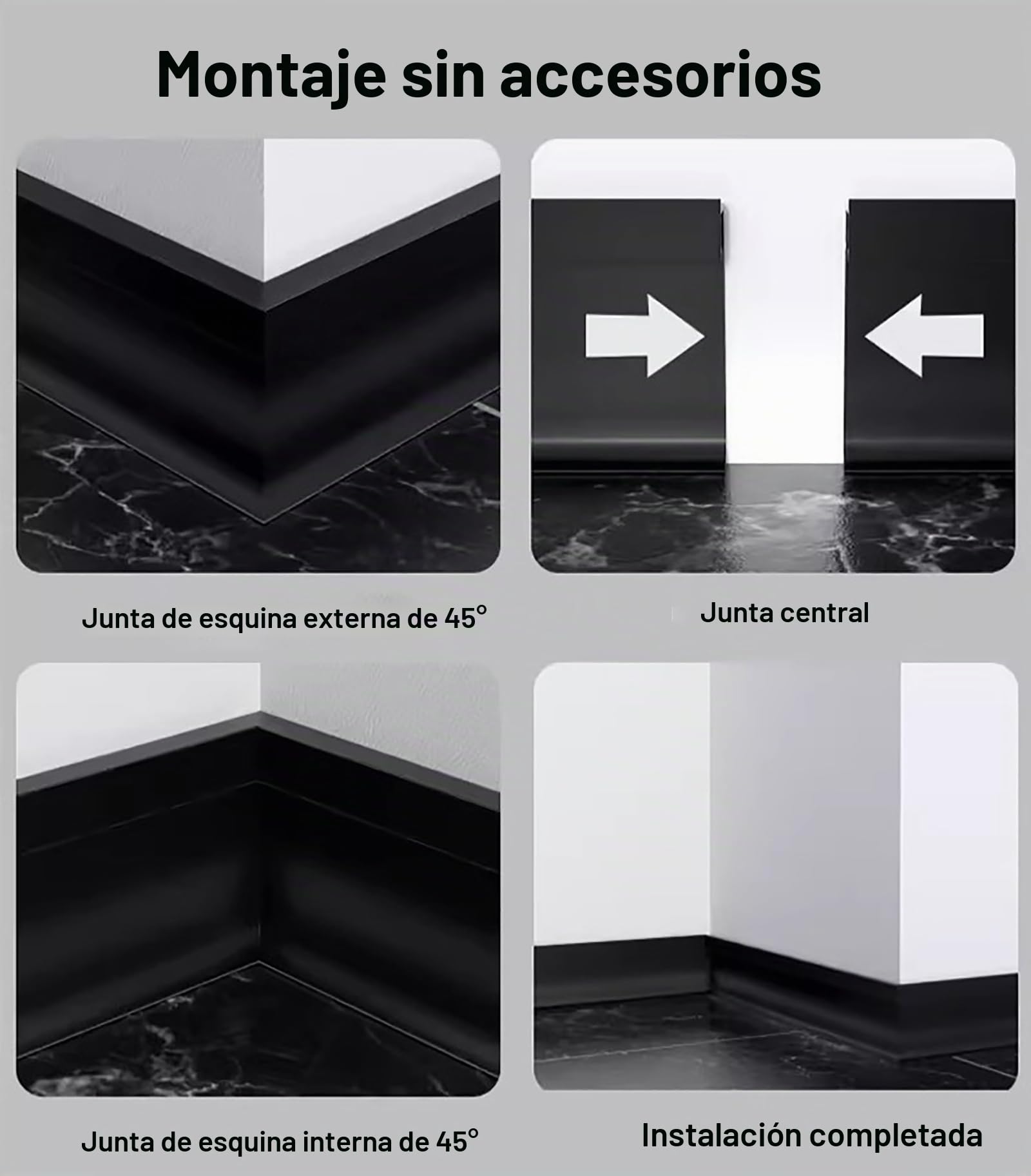 Zócalo de Perfil de Aluminio LED, Tira Decorativa con Ranuras, moldura de zócalo con iluminación integrada, Base de Pared con iluminación LED de Canal para Pasillo y Escalera Black 4cm