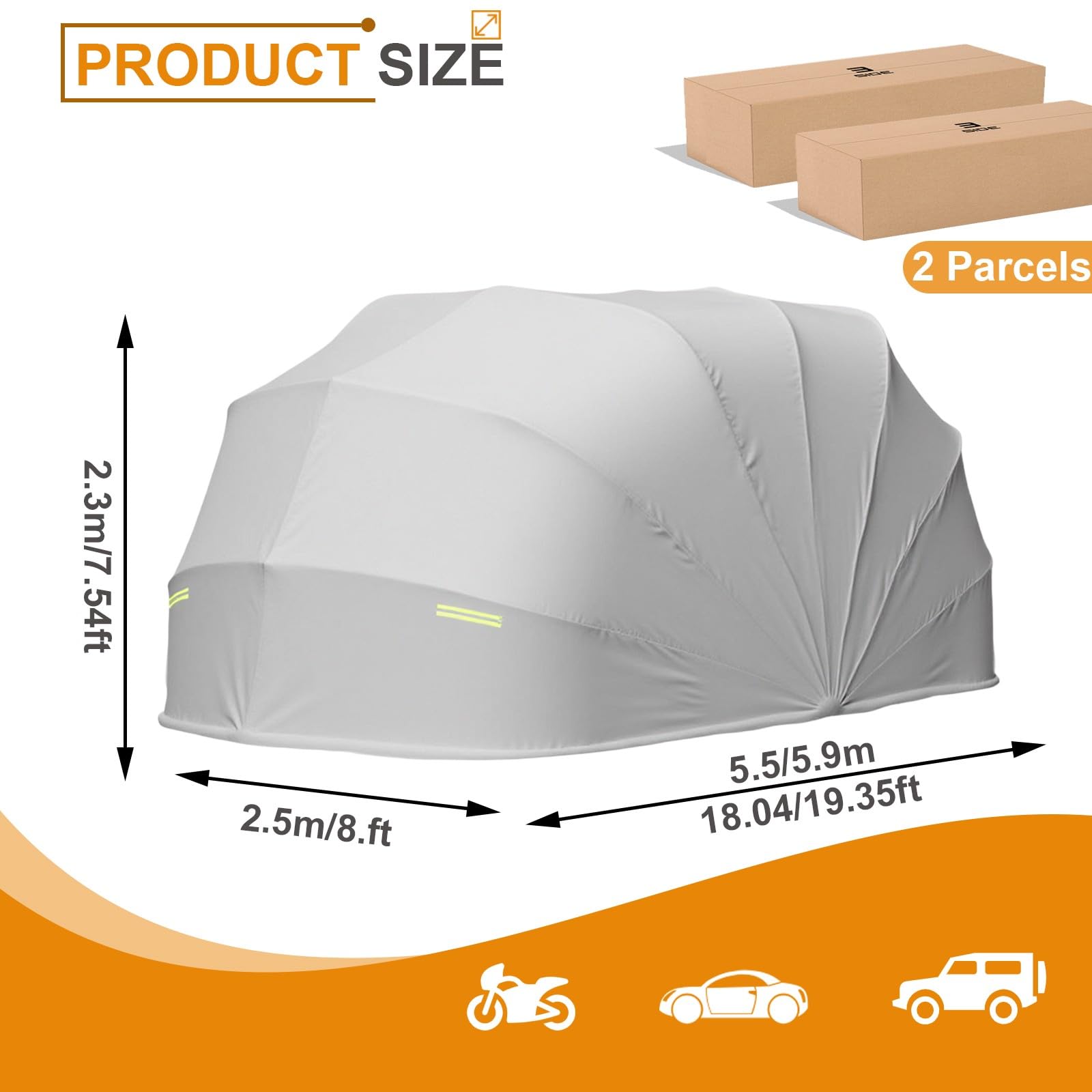 Garage Pieghevole Mobile in Acciaio Inossidabile L:5.5/5.9M Grigio