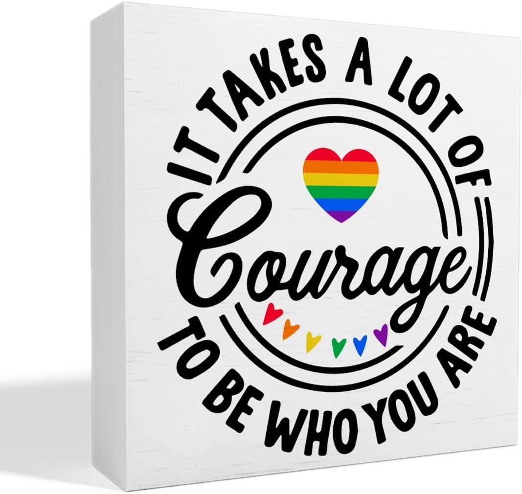 7x7 Inch Wooden Box Sign Pride Courage Quote Desk Shelf Decor