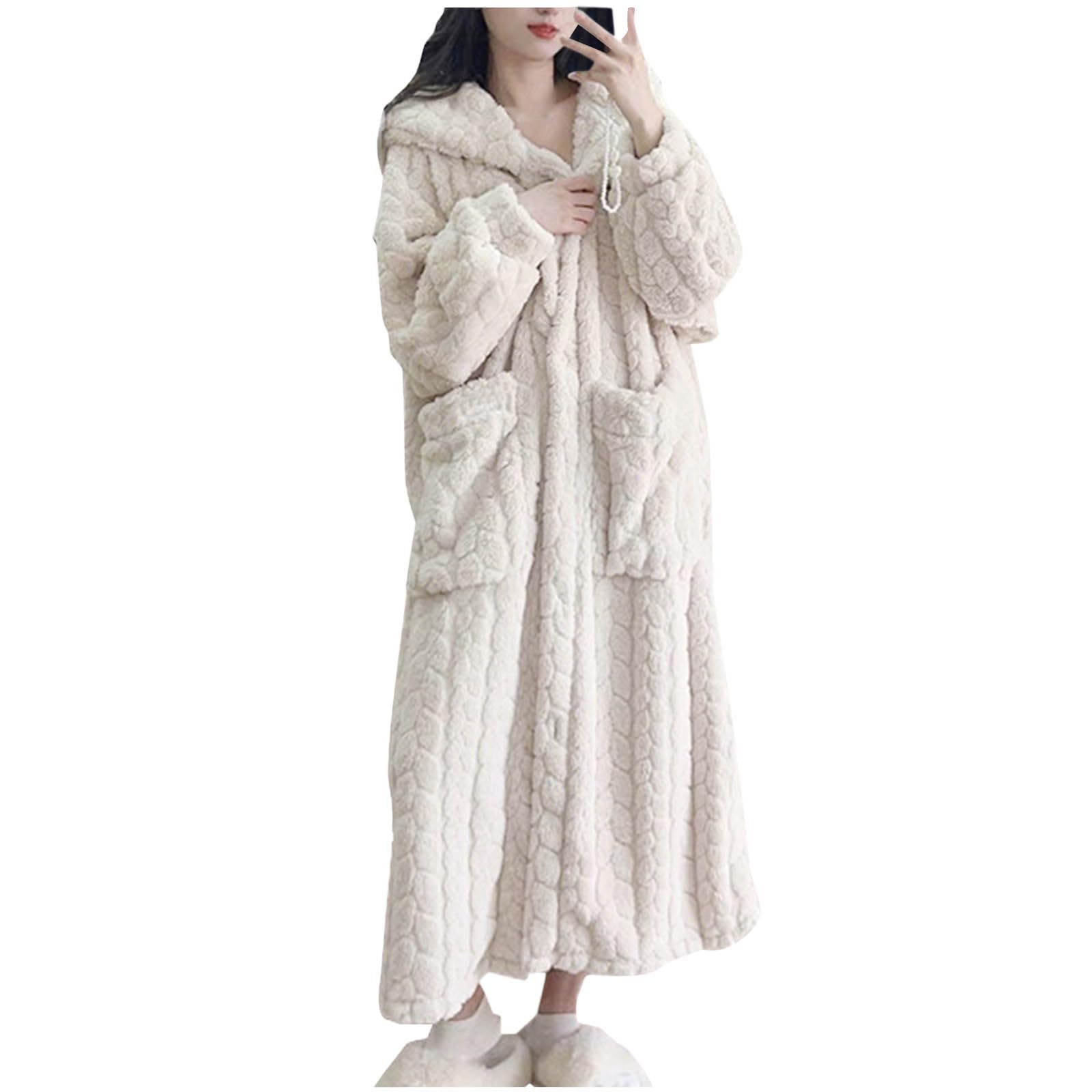 Fluffy Robes for Women Shawl Collar Thick Fleece Terry Cloth Robes Full Length Plush Bathrobes Housecoat with Belt