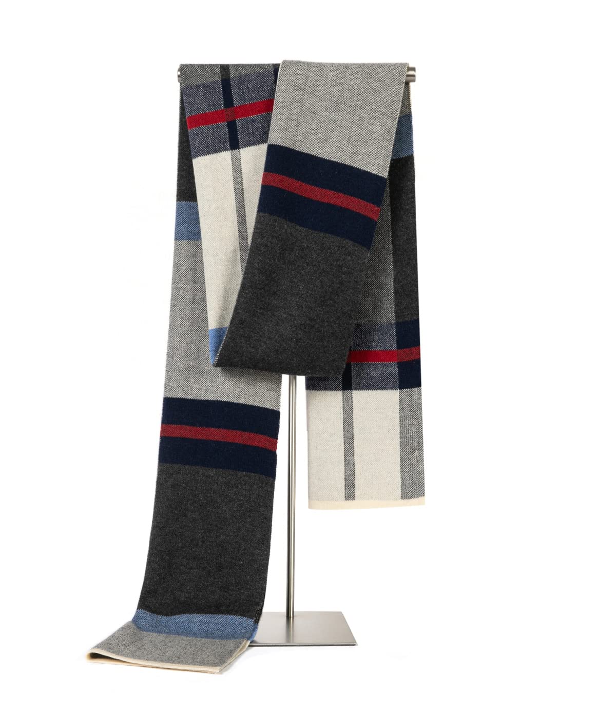 Villand Écharpe Tricotée Tartan en Laine Mérinos Australienne pour Hommes, Plaid Hiver Chaud Épais Doux Cravates avec Boîte Cadeau, 30CM W x 180CM L