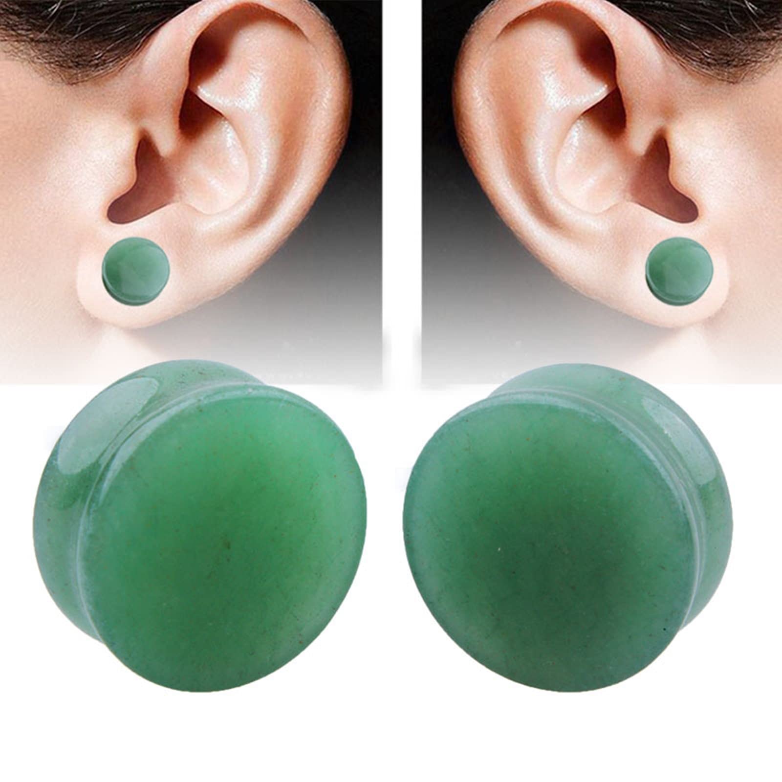 4 Stück Stein-Plugs für Ohren, Tunnel für Frauenohren, Verschiedene Größen, Körperpiercing-Schmuck für Ohren, doppelt ausgestellter grüner Stein