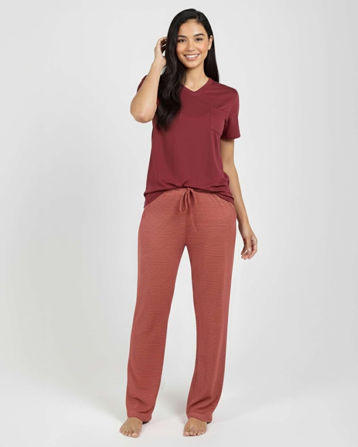 Real Essentials 2 Pack: Women's Comfy Pajama Sets - Short & Long Sleeve Ladies Loungewear Sleepwear PJs (Available In Plus) - Image 2
